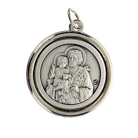 Médaille ronde bord brillant Saint Joseph et Sainte Famille 3 cm