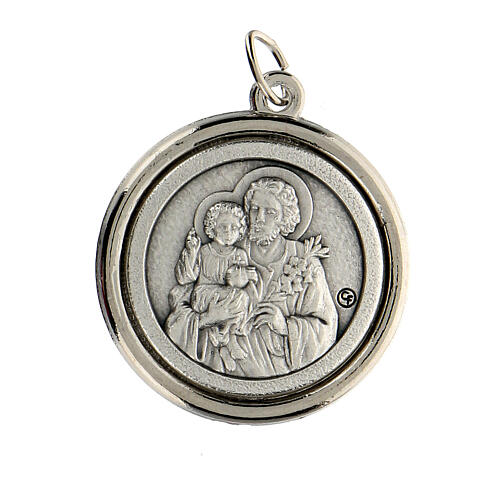 Médaille ronde bord brillant Saint Joseph et Sainte Famille 3 cm 1
