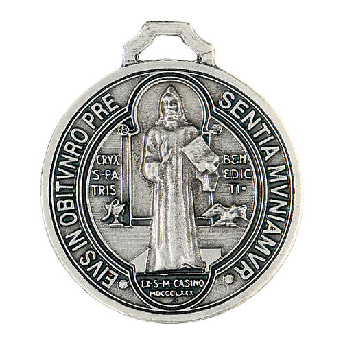Medalha de São Bento zamak prateado 45 mm 1