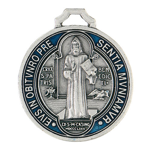 Medal of St. Benedict, 4.5 cm, silver-plated zamak and blue enamel 1