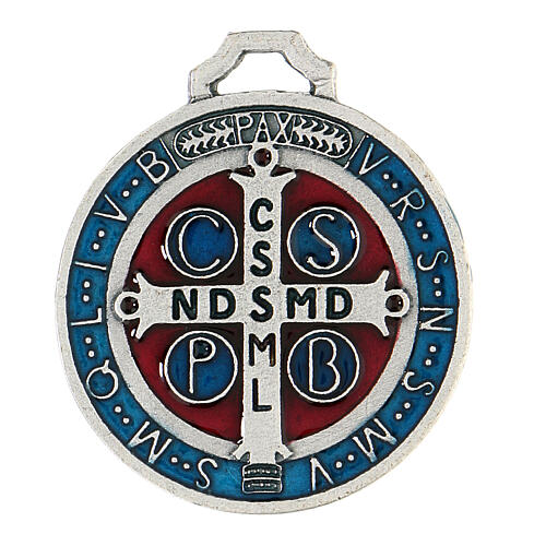 Medal of St. Benedict, 4.5 cm, silver-plated zamak and blue enamel 2
