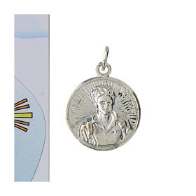 Medal of Carlo Acutis, polished 925 silver and colourful yarn