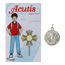 Médaille argent 925 brillant Carlo Acutis avec fil coloré