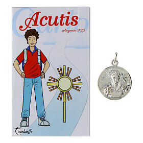 Medaglia argento 925 lucido Carlo Acutis con filo colorato