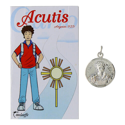 Medaglia argento 925 lucido Carlo Acutis con filo colorato 1
