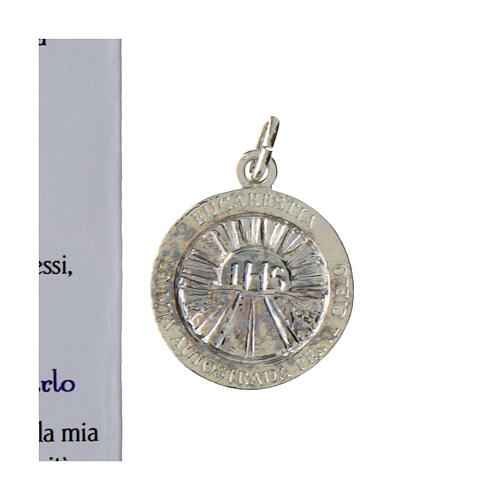 Medaglia argento 925 lucido Carlo Acutis con filo colorato 3