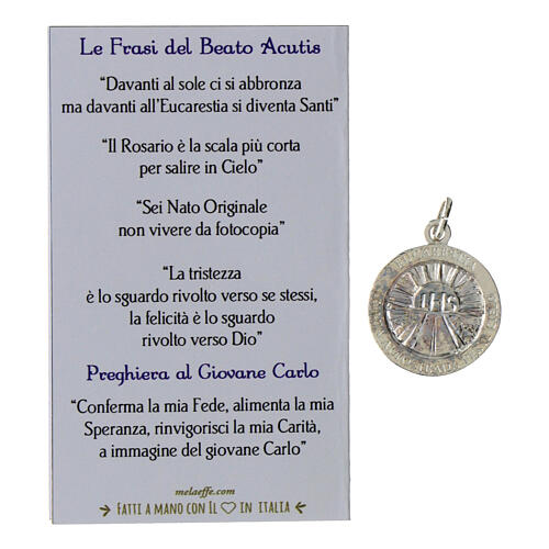 Medaglia argento 925 lucido Carlo Acutis con filo colorato 4