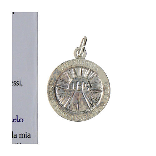 Carlo Acutis medal in shiny 925 silver with colored thread 3