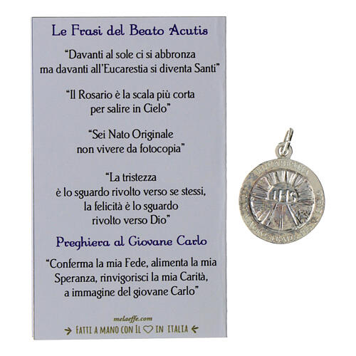 Carlo Acutis medal in shiny 925 silver with colored thread 4