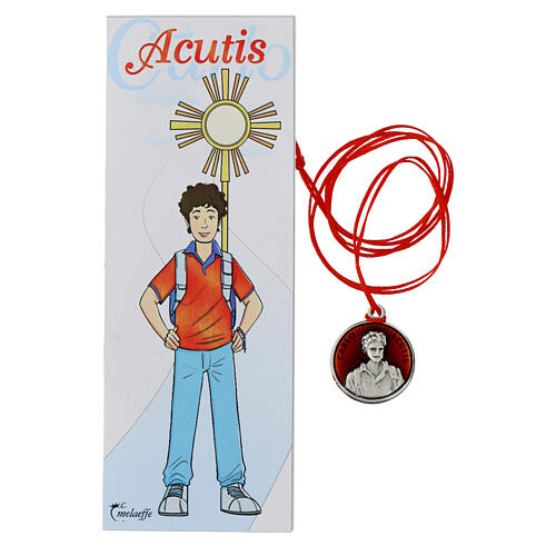 Medal of Carlo Acutis, red background, 0.8 in 1