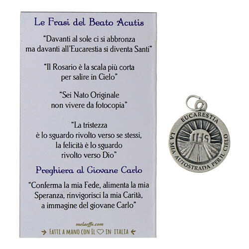 Carlo Acutis' medal with blue enamel, 0.8 in 4