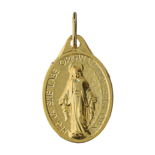 Medalla 2x1 cm Virgen Milagrosa dorada con inscripción en latín 1