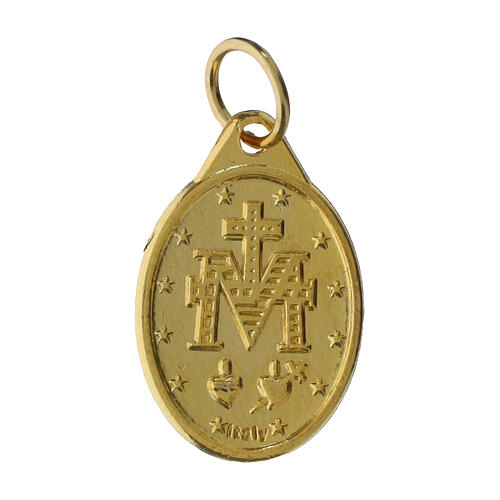 Medalla 2x1 cm Virgen Milagrosa dorada con inscripción en latín 2