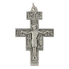 Crucifix de Saint-Damien en laiton argenté 6x4 cm