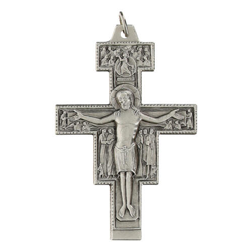 Crucifix de Saint-Damien en laiton argenté 6x4 cm 1