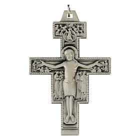 Croix de Saint-Damien argentée en laiton 8x6 cm