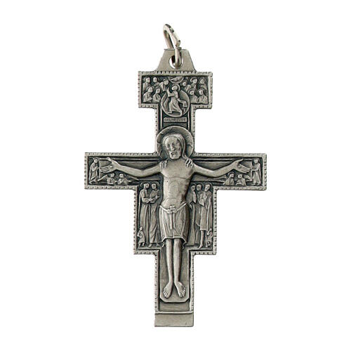 Crucifix Saint-Damien plaqué argent 3x2 cm en laiton 1