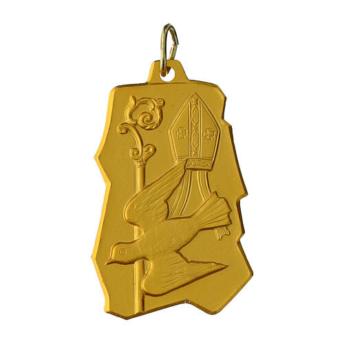 Medaglia dorata Cresima mitria, colomba e bastone vescovile 40 mm 1