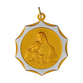 Medaglia comunione argento dettaglio oro 28 mm