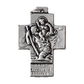 Zamak Holy Family and Saint Christopher medal, English engravings, 1x0.7 in