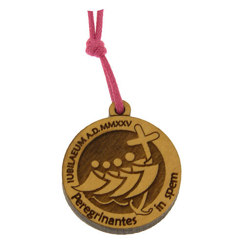 Collana Giubileo corda rosa e ciondolo legno ulivo Monastero Clarisse Albano Laziale 1
