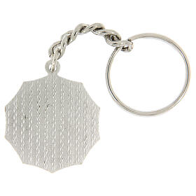 Decagonal bicolour key ring with Our Lady of Graces, 1.3 in