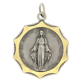 Medaglia decagonale Madonna Miracolosa ottone oro argento 23x27 mm