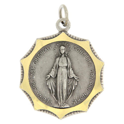 Medaglia decagonale Madonna Miracolosa ottone oro argento 23x27 mm 1