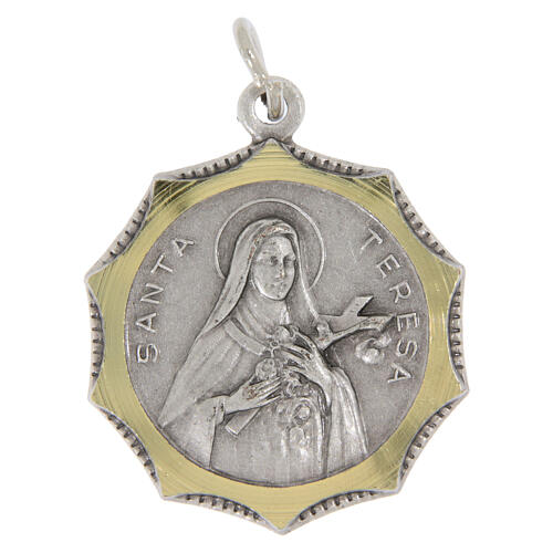 Medalha decagonal Santa Teresa bicolor 25 mm 1