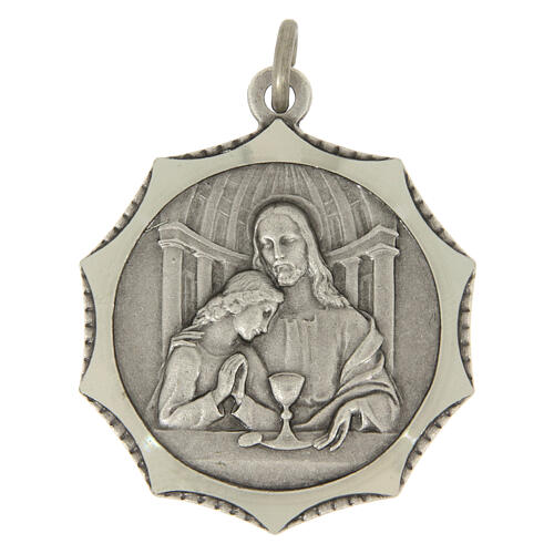 Decagonal nickel silver medal of the First Communion, 1.3 in 1