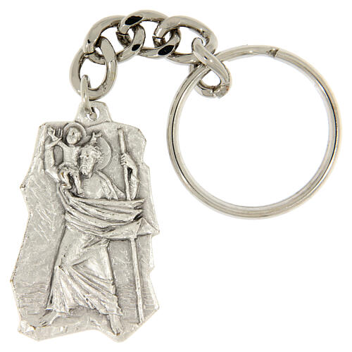 Porte-clé en laiton argenté Saint Christophe 4x2,5 cm 1