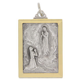 Médaille bicolore rectangulaire Notre-Dame de Lourdes 24x18 mm