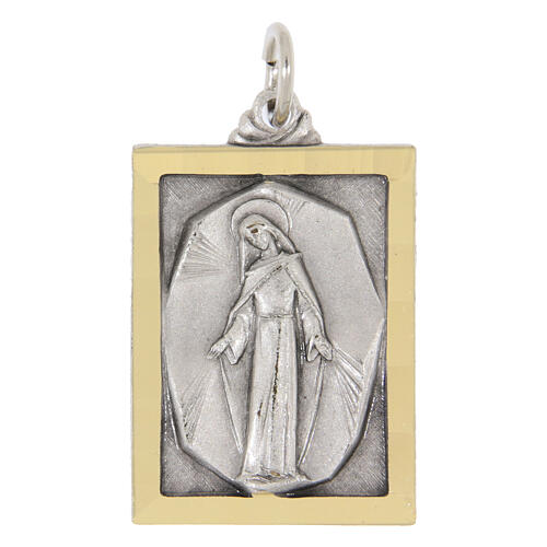 Medalla rectangular bicolor Virgen Milagrosa 18x24 mm 1