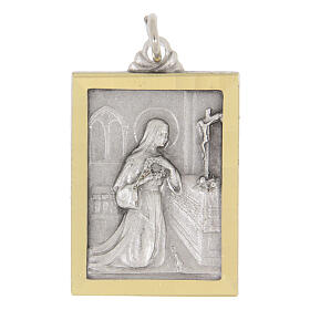Rectangular bicolored brass St Rita medal, 18x24 cm