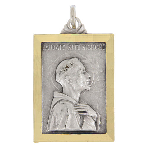 Medaglia rettangolare 18x24 mm San Francesco bicolore 1