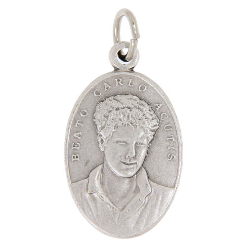 Medalha oval Carlo Acutis e São Francisco em latão prateado 25x15 mm 1
