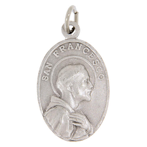 Medalha oval Carlo Acutis e São Francisco em latão prateado 25x15 mm 2