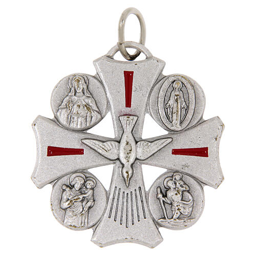 Medaglia croce smaltata Cresima con santi 30x29 mm 1