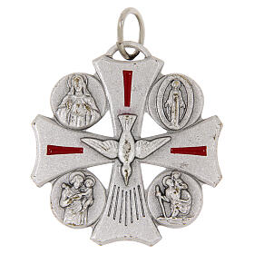 Enameled Confirmation Cross Medal with Saints, 30x29 mm