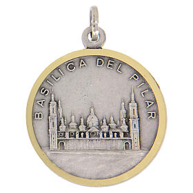 Two-tone medal Our Lady of the Pillar 32 mm silver-plated brass