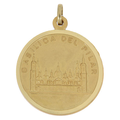 Medaglia 32 mm Vergine del Pilar e Basilica ottone dorato 2