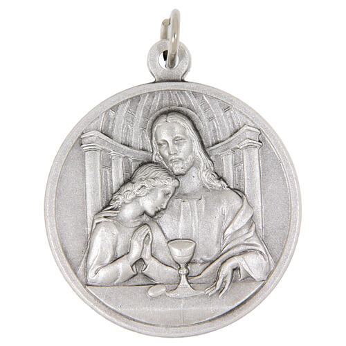 Round medal of silver-plated brass, First Communion, 1.3 in 1