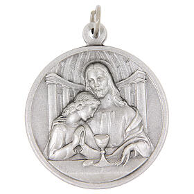 Round Communion medal in silver-plated brass, 32 mm