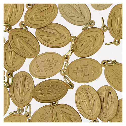 100x Medagliette alluminio dorato Madonna Miracolosa italiano 18mm 3