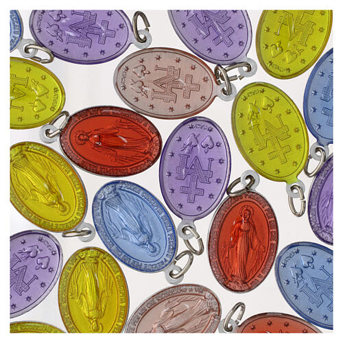 100x Medaliki Cudownej Madonny, j. włoski, aluminium emalia różne kolory, 18 mm 2