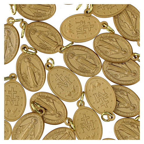 100x Medagliette Madonna Miracolosa alluminio opaco dorato 15mm inglese 3