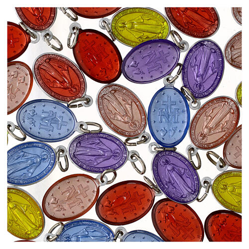 100 Medallas Virgen Milagrosa aluminio esmaltes coloridos 15mm inglés 2