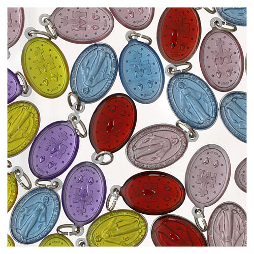 Médailles Vierge Miraculeuse en aluminium émaillé coloré en français 18 mm lot de 50 2