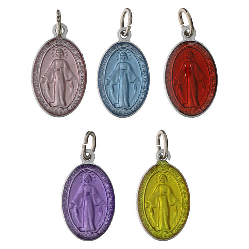 Médailles Vierge Miraculeuse en aluminium émaillé coloré en français 18 mm lot de 50 3