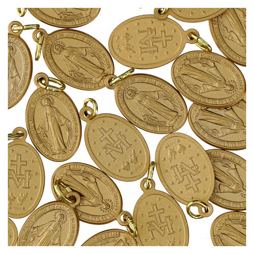 100 Medallas Virgen Milagrosa inglés aluminio opaco dorado 2,2 cm 3